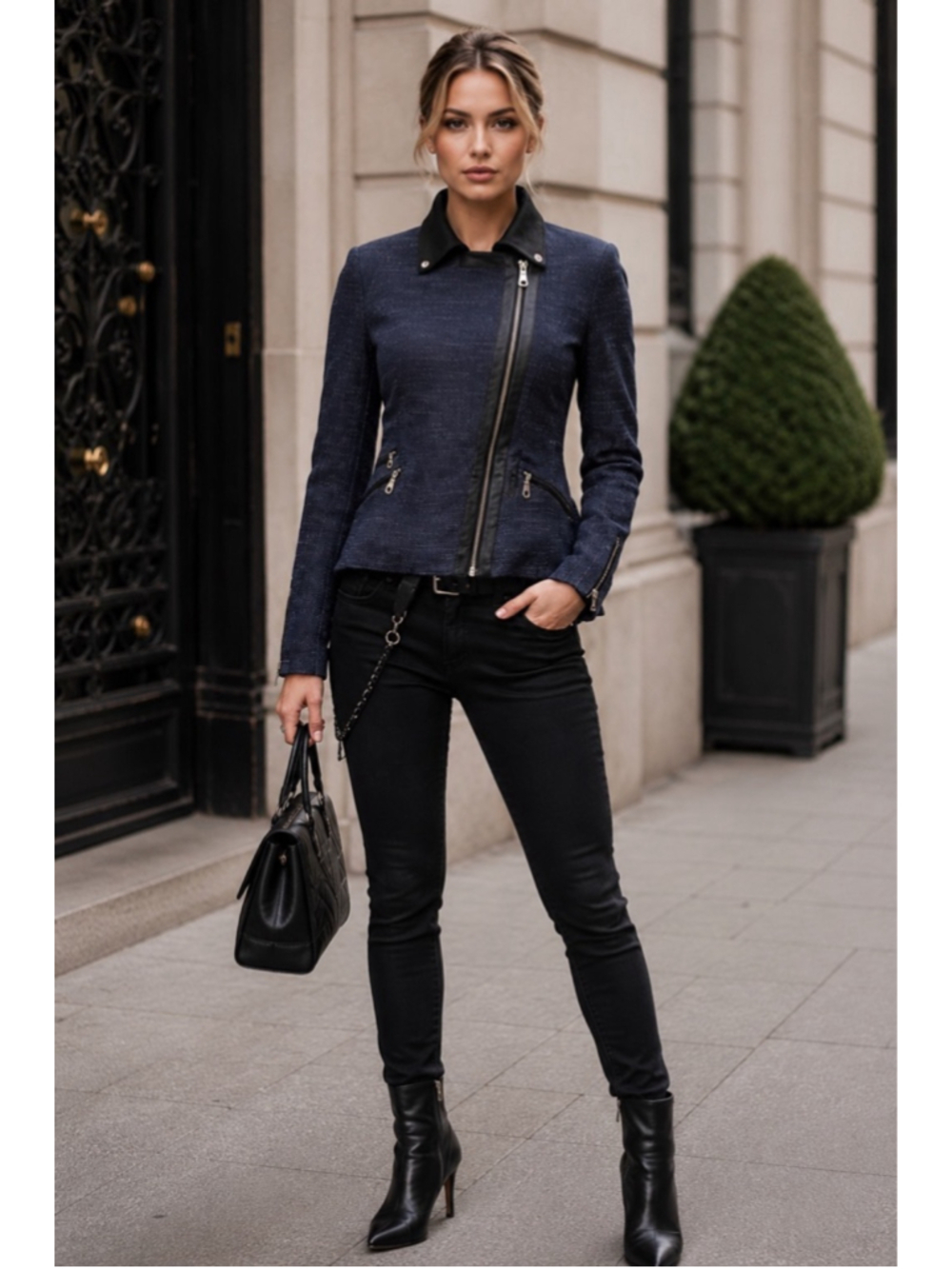 L.A.M.B Gwen Stefani Jacket Women 6 Zip Peplum Vintage Y2K Moto Military Navy